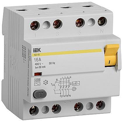 УЗО 4п 16А 30мА тип АС ВД1-63 IEK