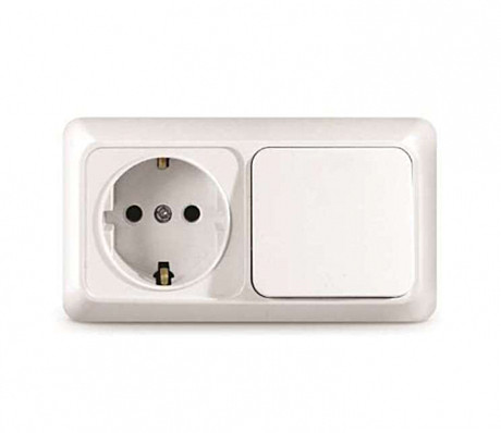 Блок ОП 1кл.выкл.+ 1роз з/к белый горизонтальный (5) Олимп