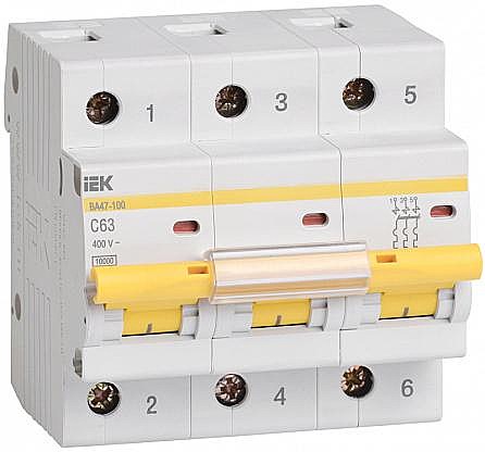 Автомат 3п 63А С 10кА ВА47-100 IEK