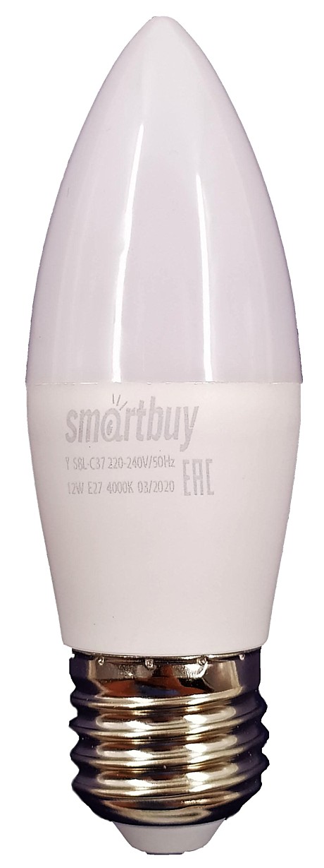 Лампа LED 12Вт Е27 6000К свеча 960лм C37 Smartbuy