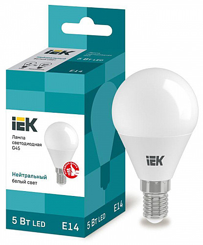 Лампа LED 5Вт E14 4000К G45 шар IEK